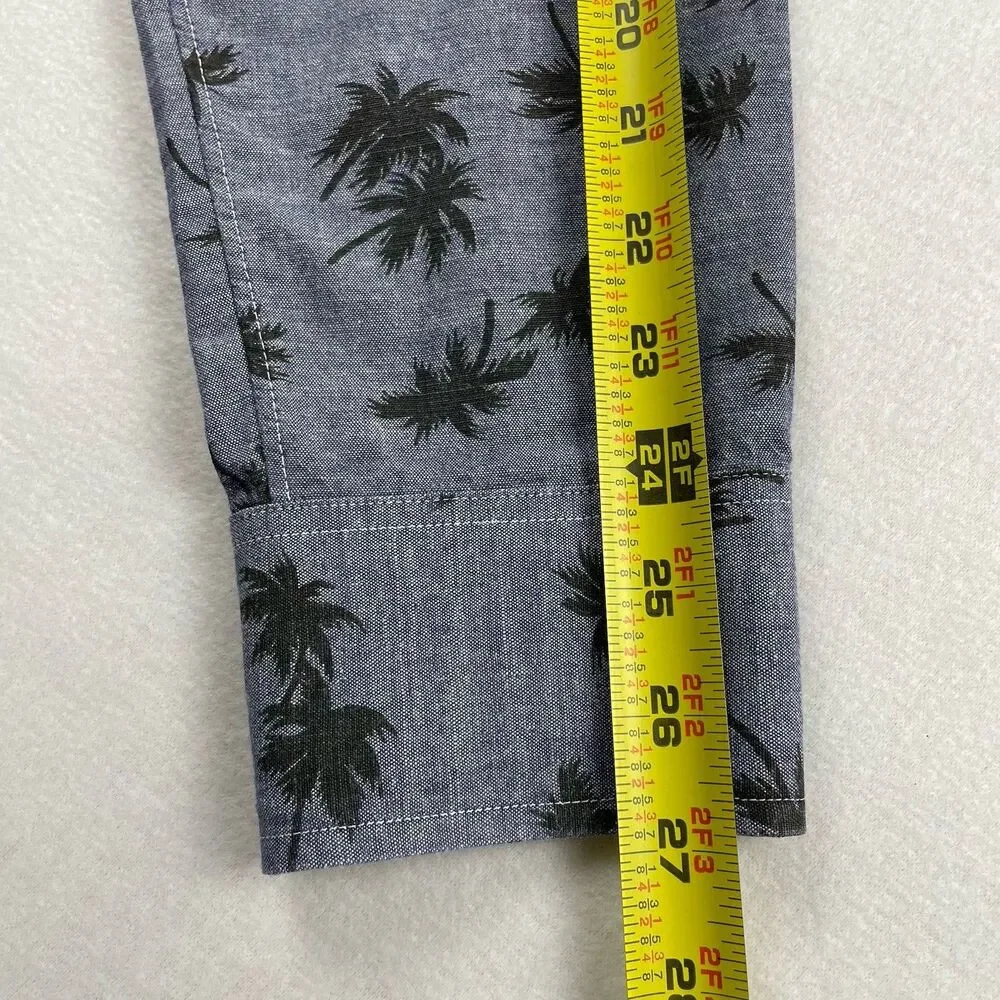 Mens J. Crew Slim Long Sleeve Button Up Shirt Palm Tree Dark Gray/Black-L